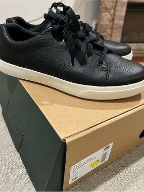 Roots Women's Black Leather Sneakers with White Sole